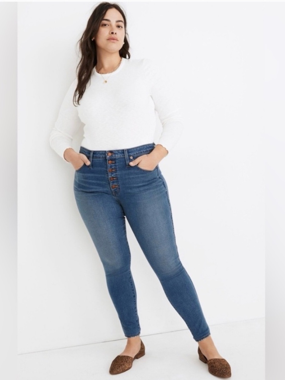 Madewell Button Fly 10” High Rise Skinny Raw Hem Medium Wash Jeans Size 32P